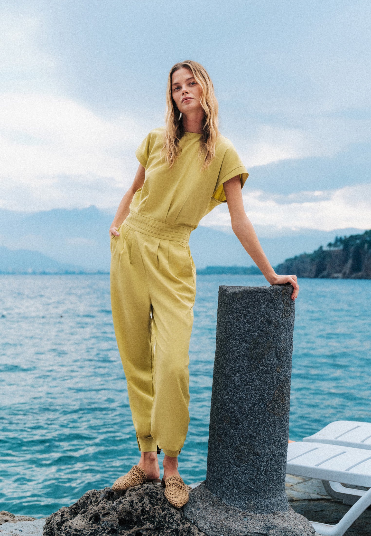 Jumpsuit with Back and Waist Detail - LEEK GREEN