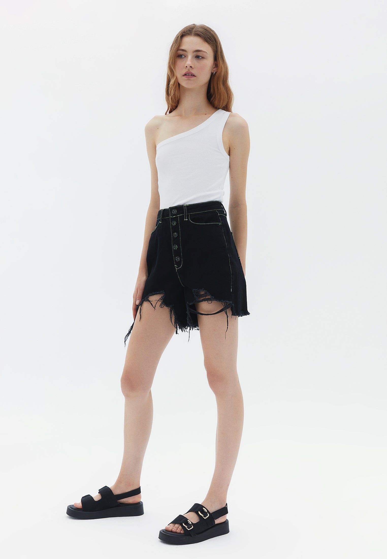 Ultra High Rise Denim Shorts - BLACK DENIM