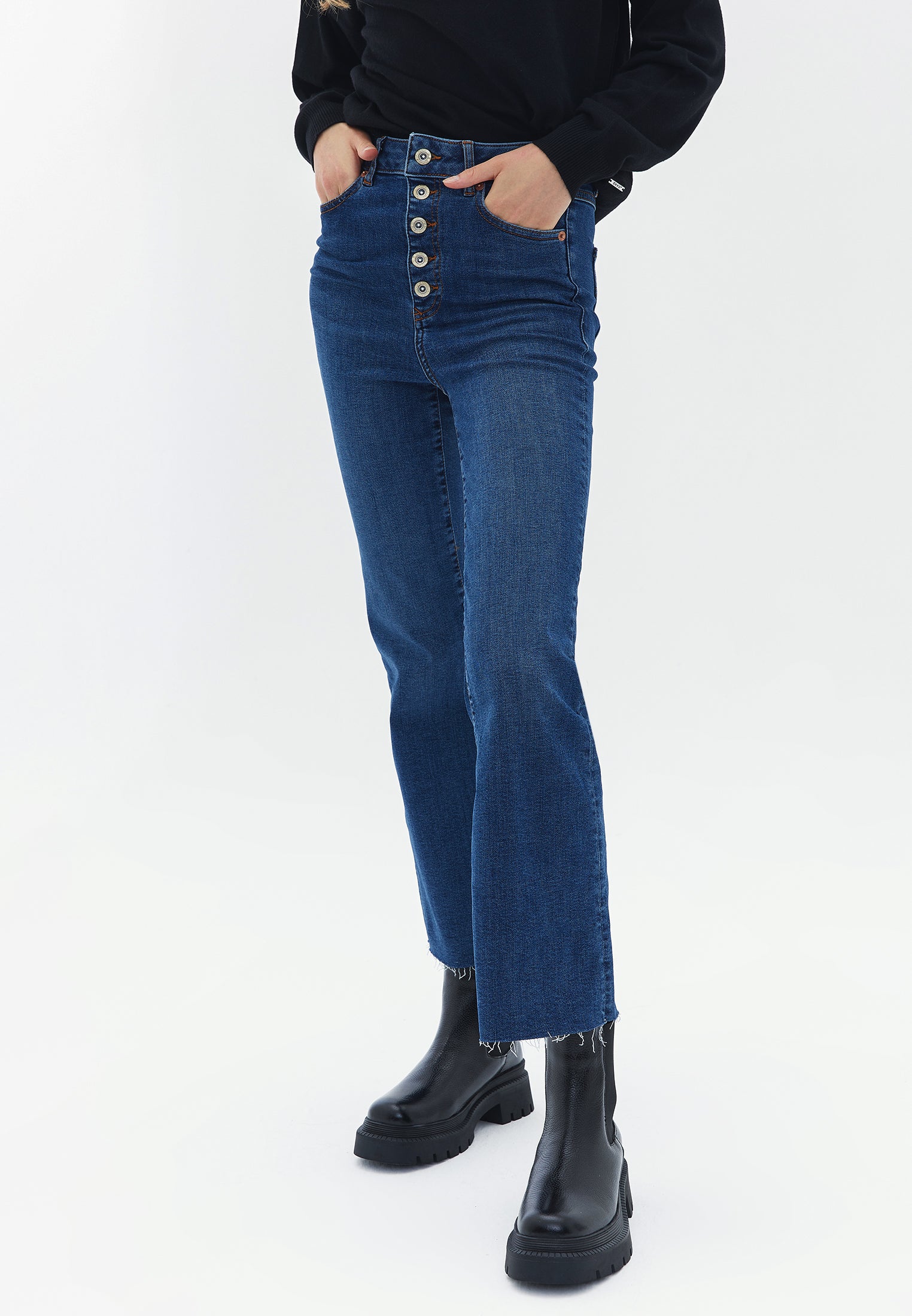 Ultra High Rise Flared Pants - DARK DENIM