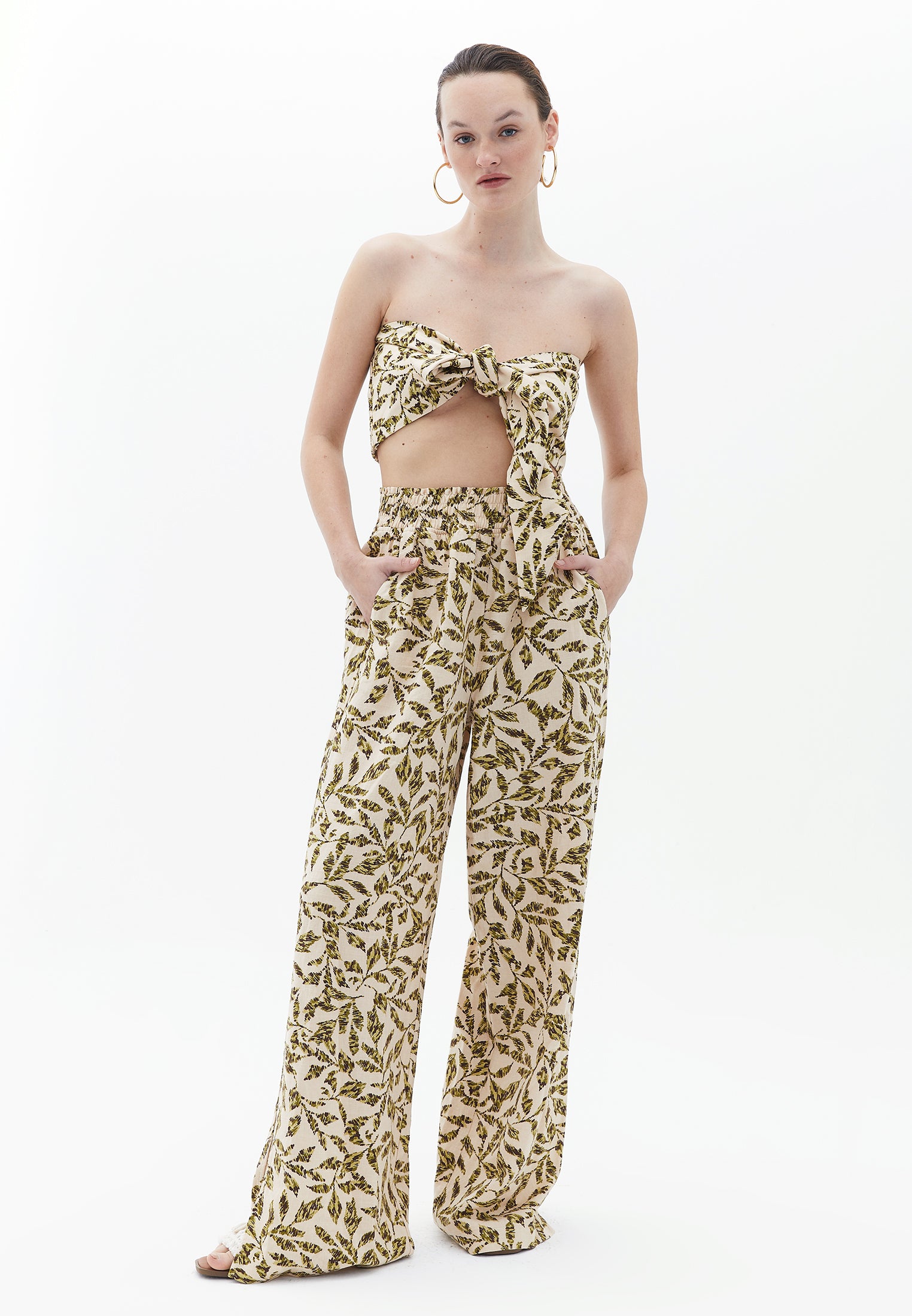 Ultra High Rise Straight Fit Pants - LEAF COMB