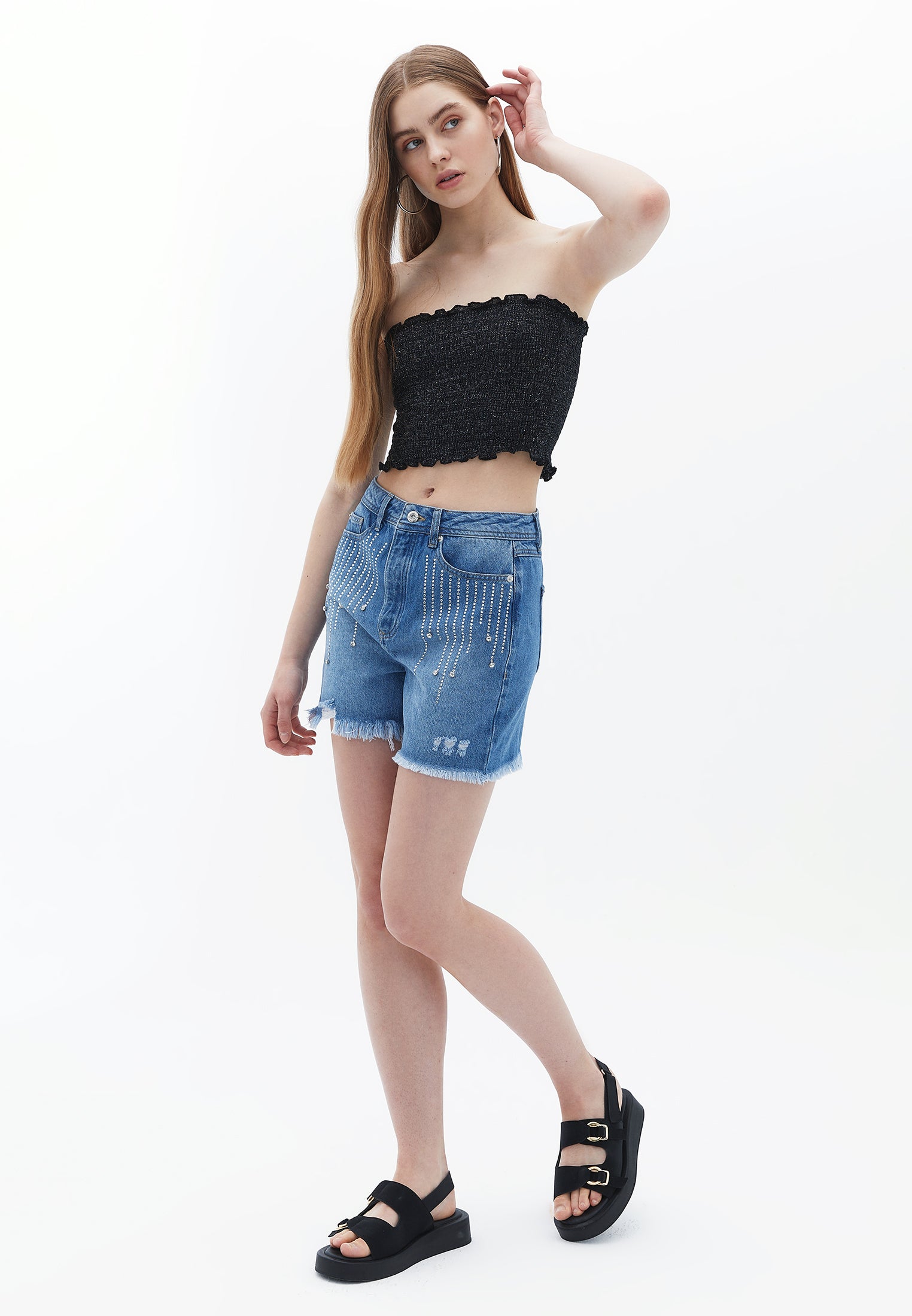 Ultra High Rise Shorts with Gemstone Detail - RODEO DENIM