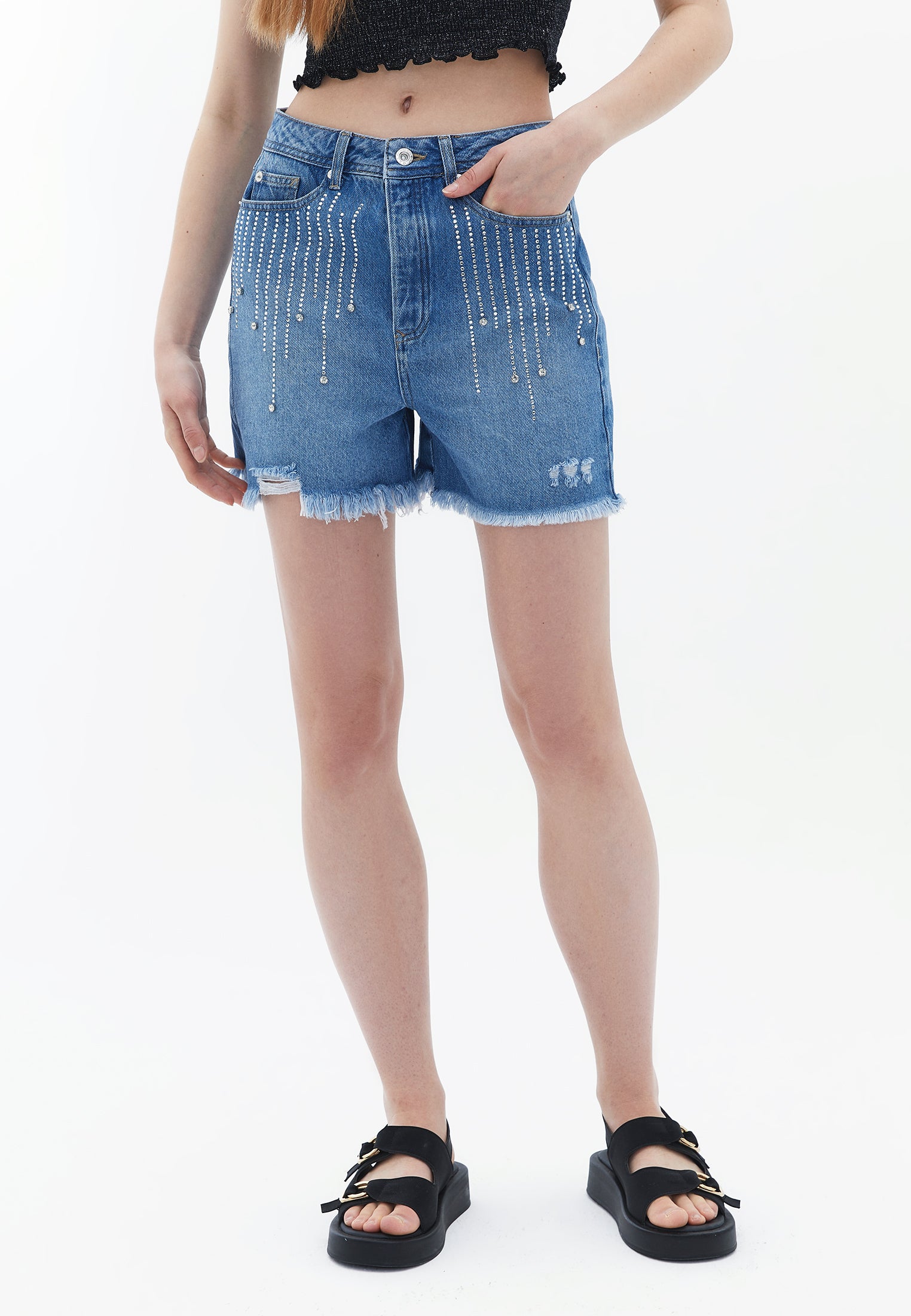 Ultra High Rise Shorts with Gemstone Detail - RODEO DENIM