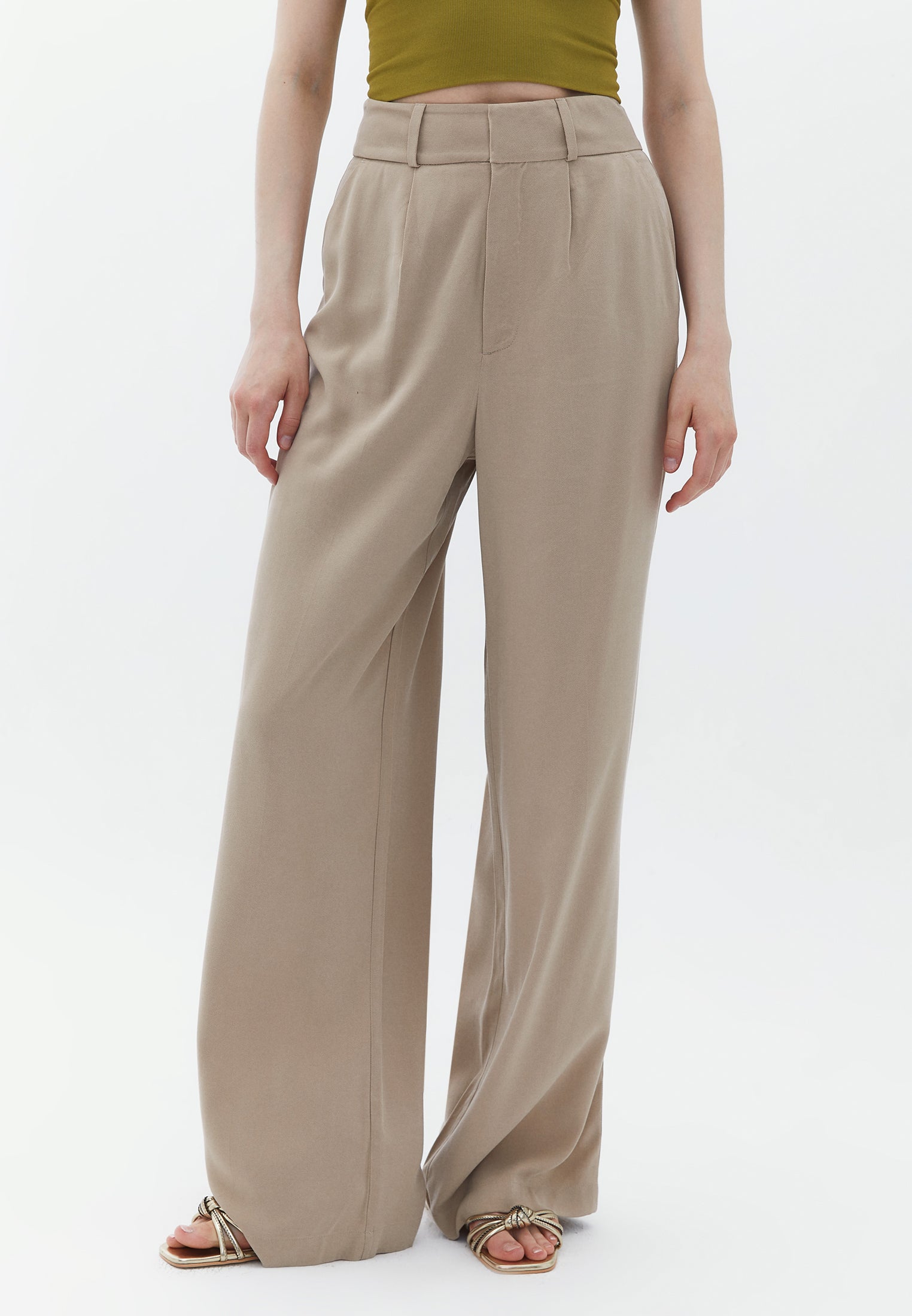Ultra High Rise Wide Leg Pants - COBBLESTONE