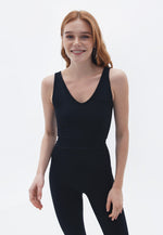 V-neck Jacquard Seamless Singlet - BLACK