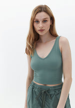 V-neck Jacquard Seamless Singlet - LILY PAD