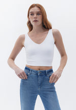 V-neck Jacquard Seamless Singlet - WHITE