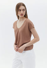 V-neck Linen Tshirt - CHOCOLATE MALT