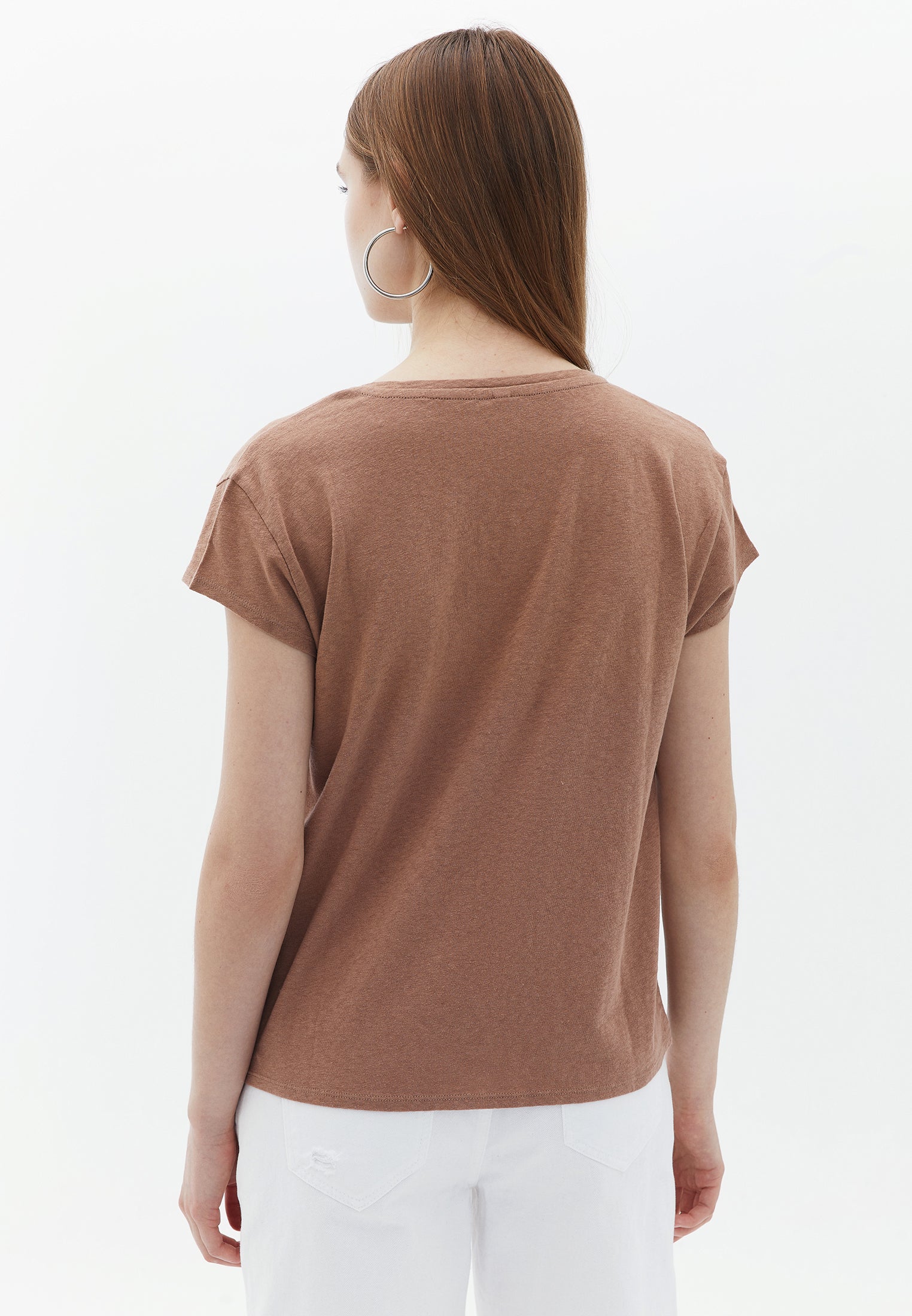 V-neck Linen Tshirt - CHOCOLATE MALT