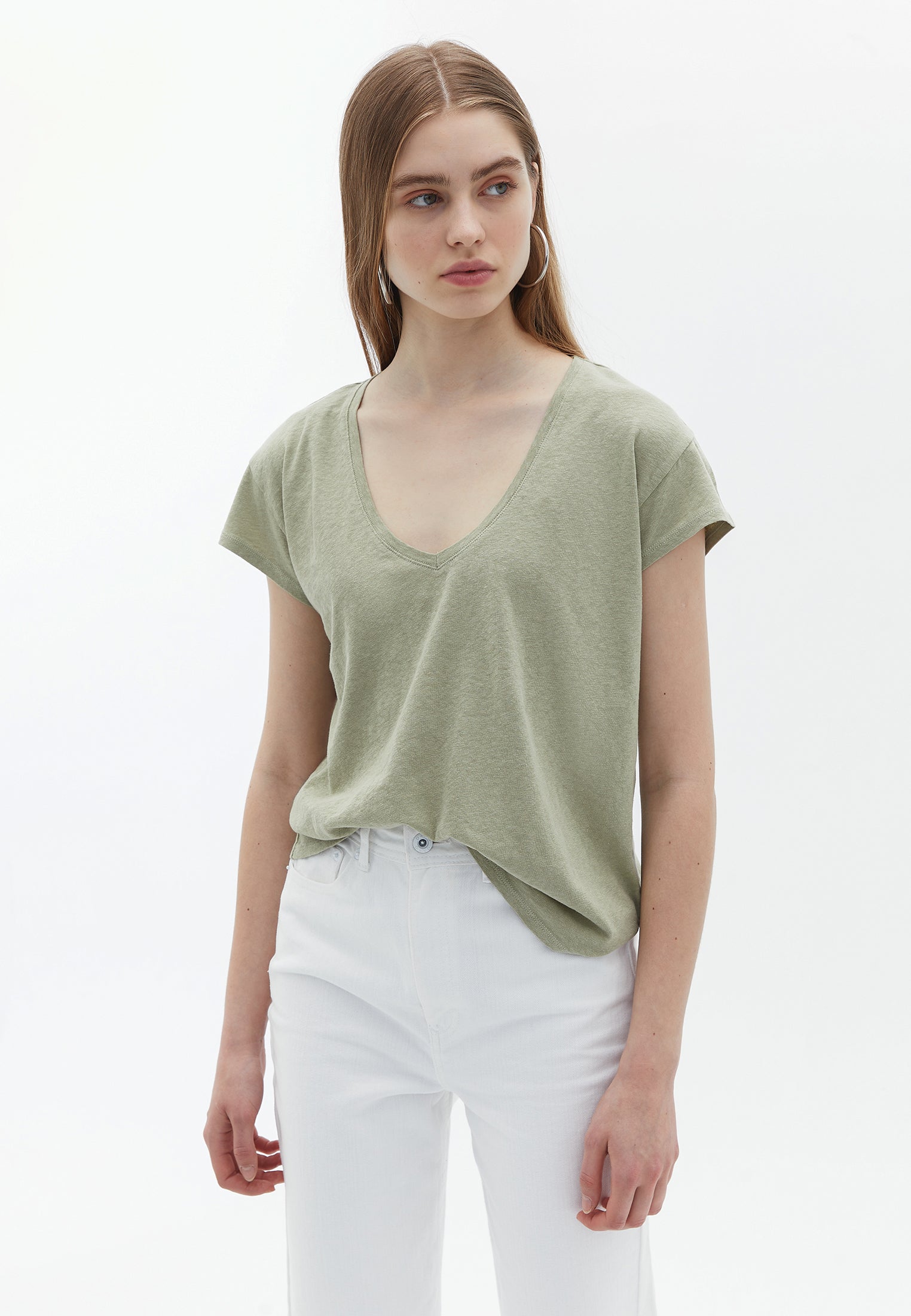 V-neck Linen Tshirt - TEA