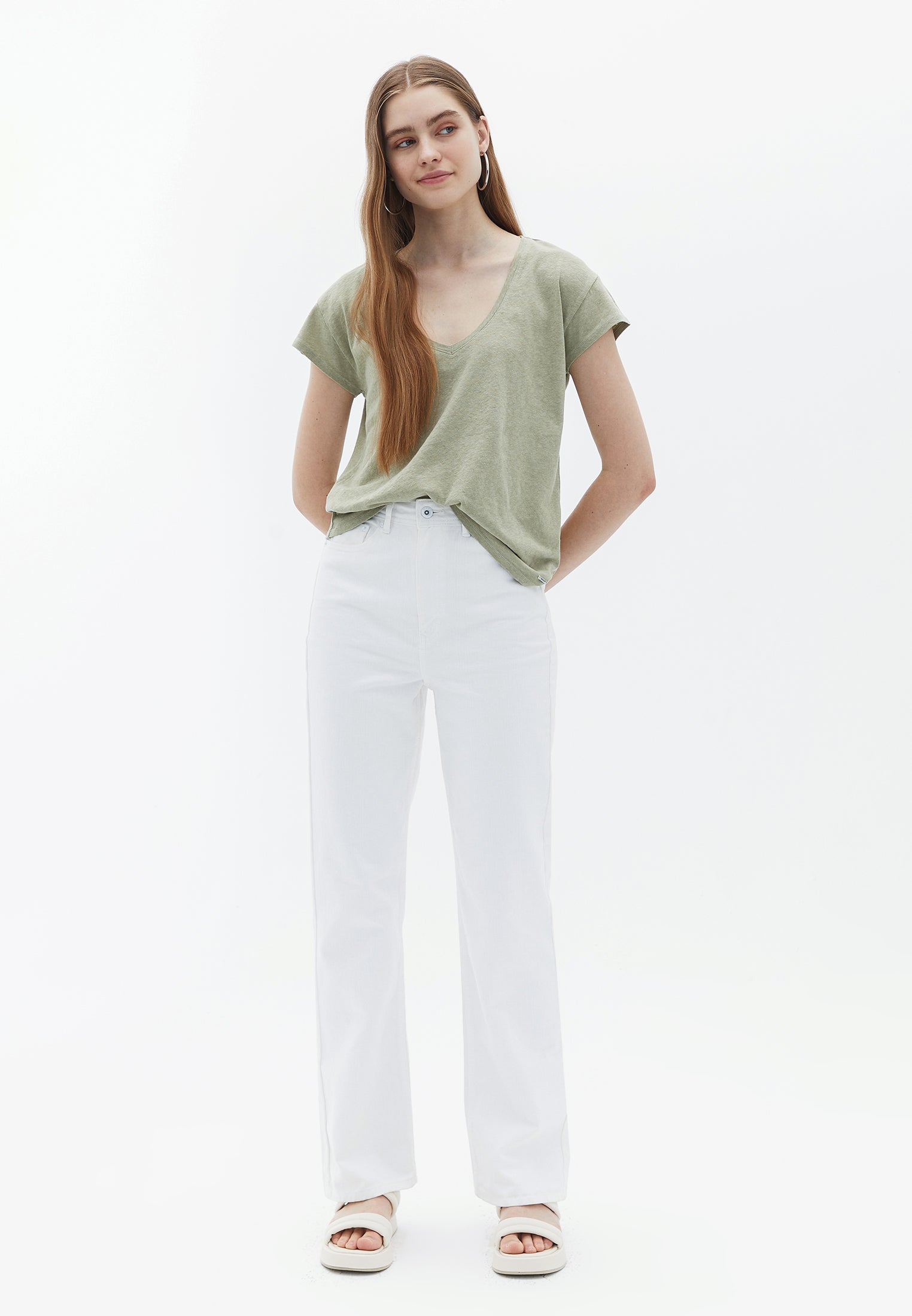 V-neck Linen Tshirt - TEA