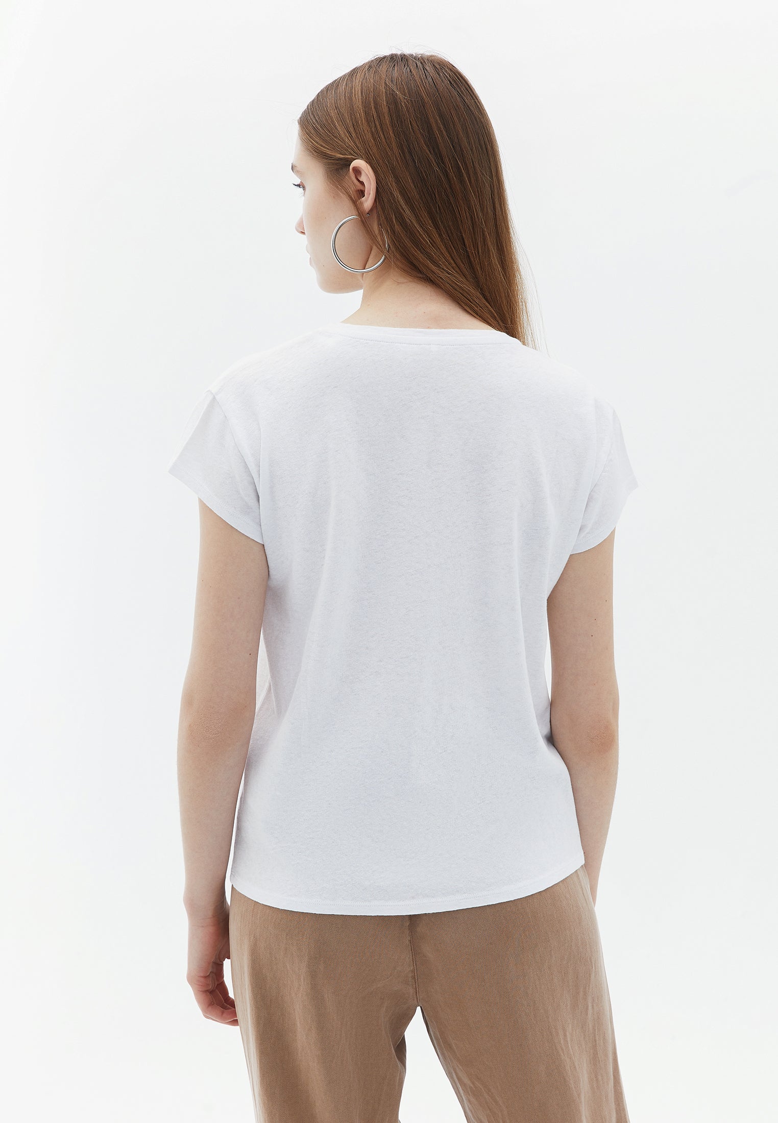 V-neck Linen Tshirt - WHITE