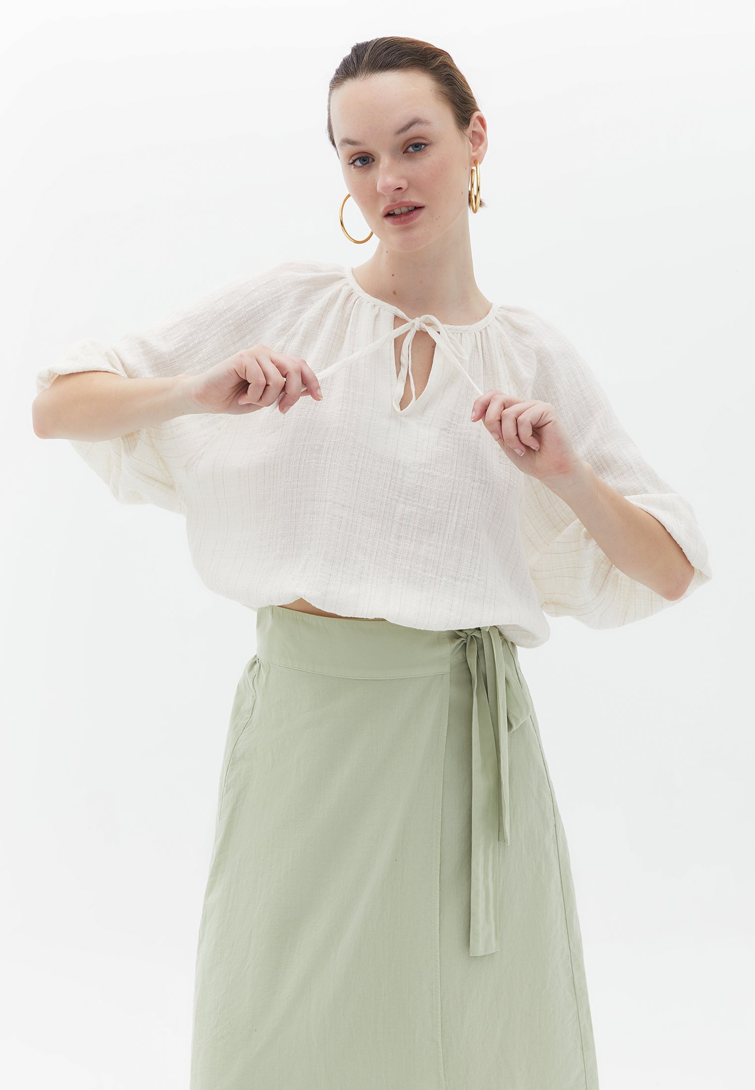 Crop Blouse with Neckline Detail - COPPER GLITTER STRIPE