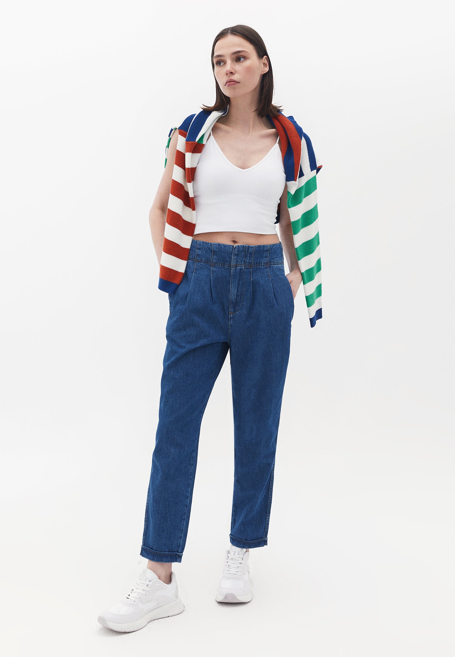 High Rise Baggy Fit Pants - MID DENIM