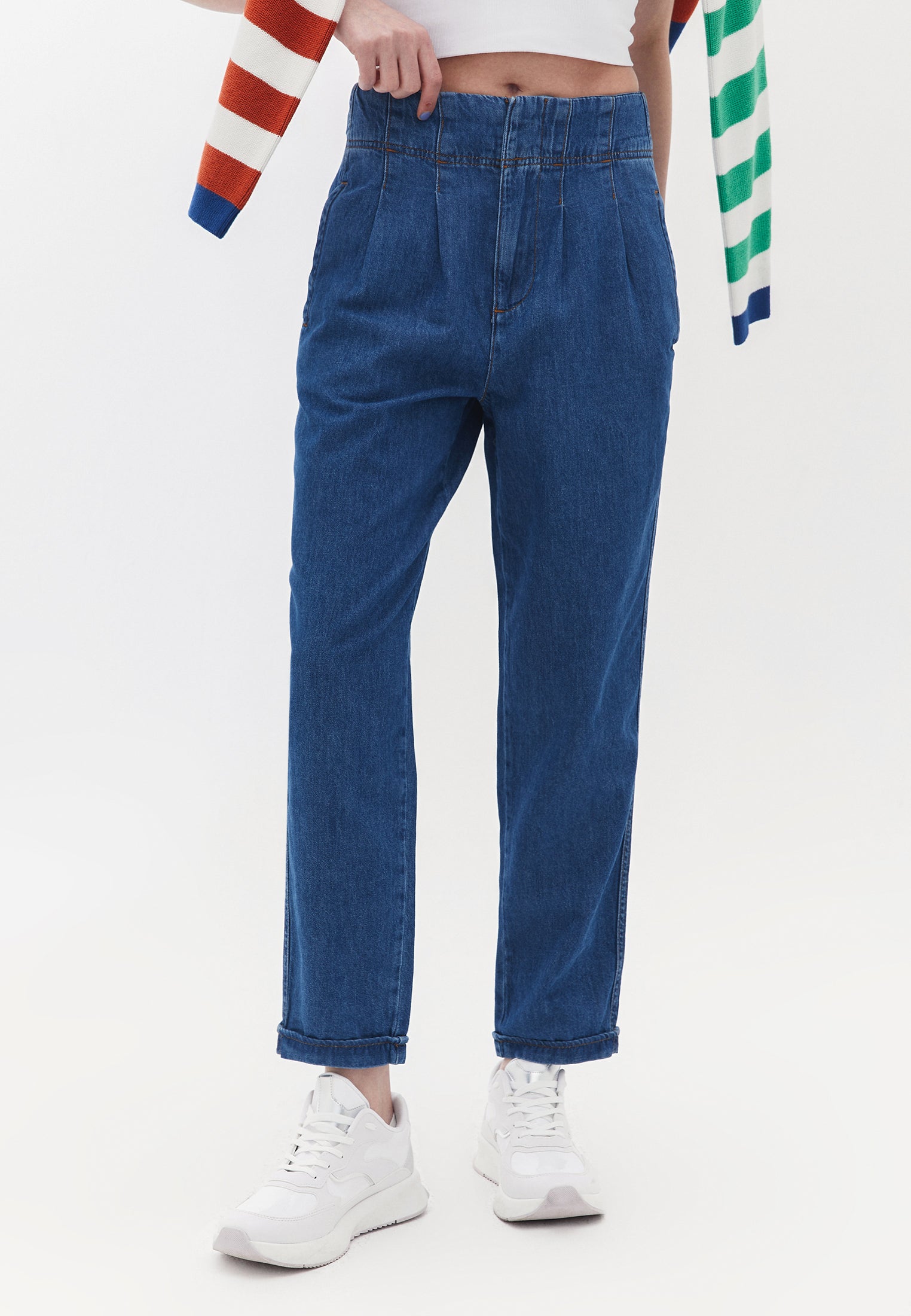 High Rise Baggy Fit Pants - MID DENIM