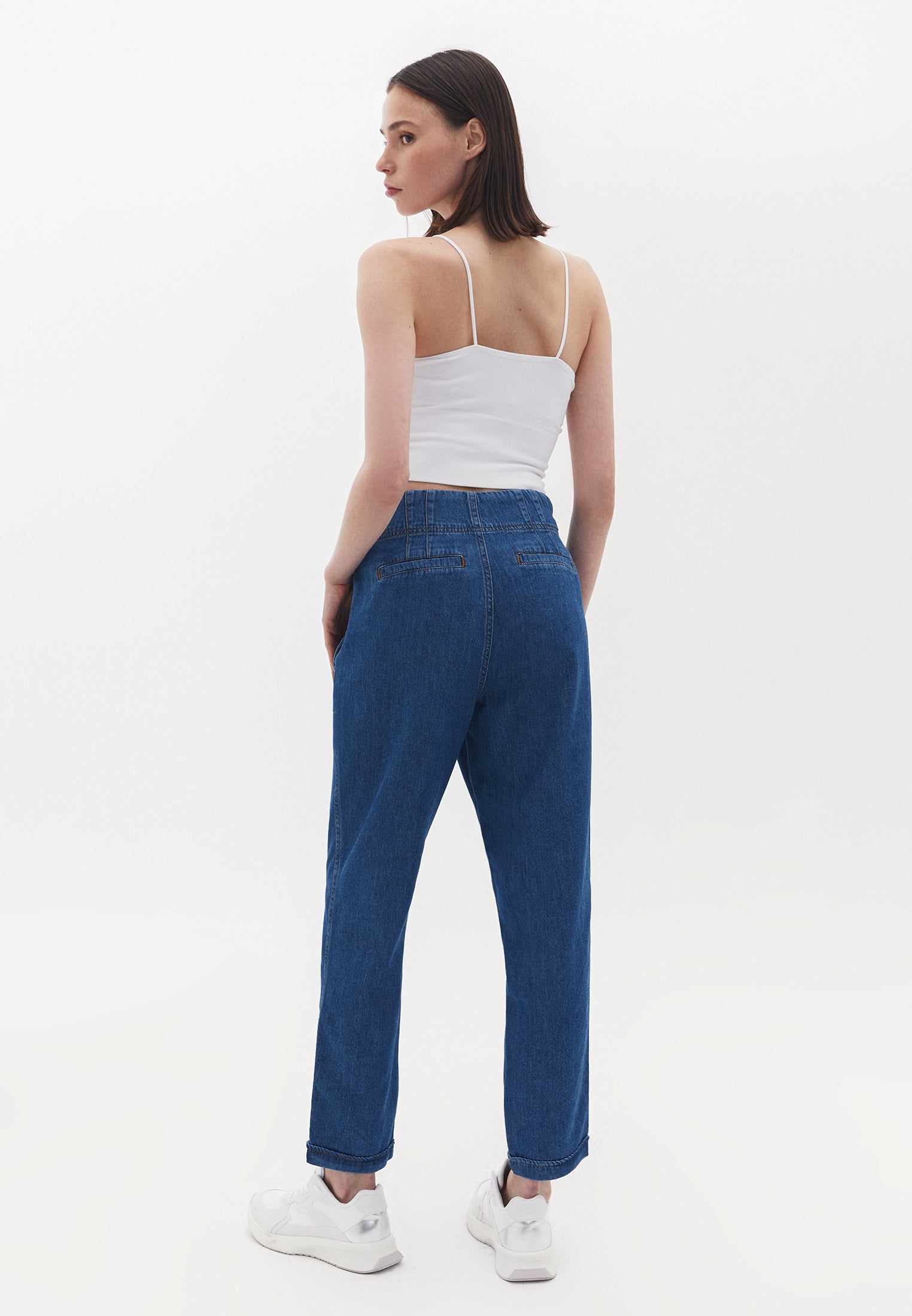 High Rise Baggy Fit Pants - MID DENIM