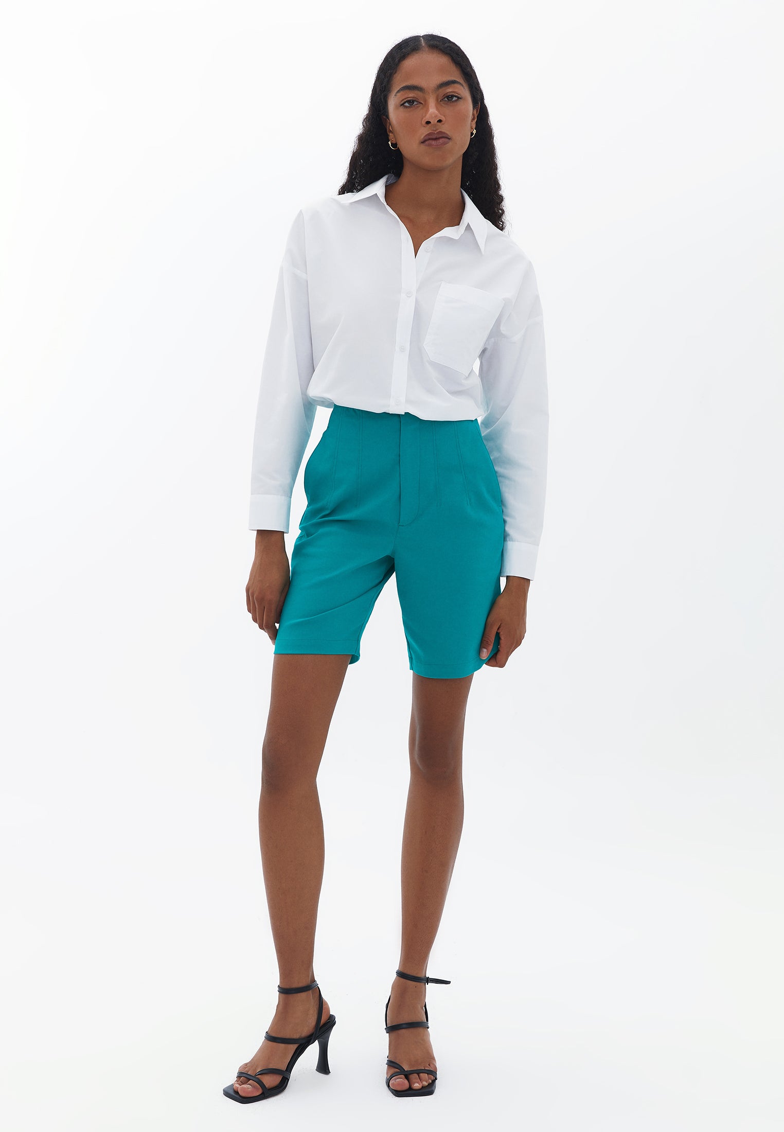 Bermuda Shorts with Stitch Detail - DEEP GREEN