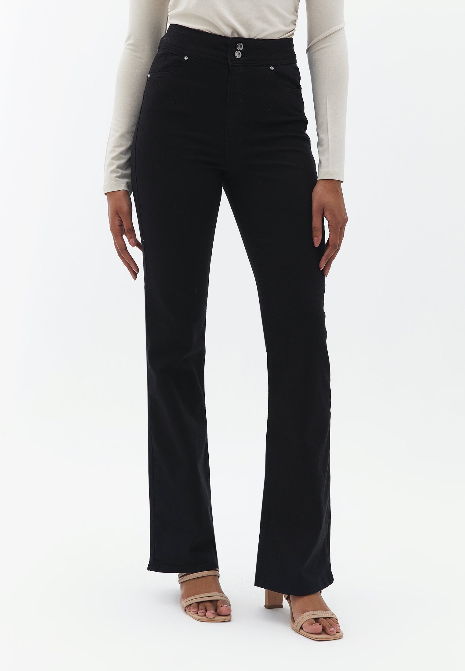 High Rise Bootcut Pants - BLACK