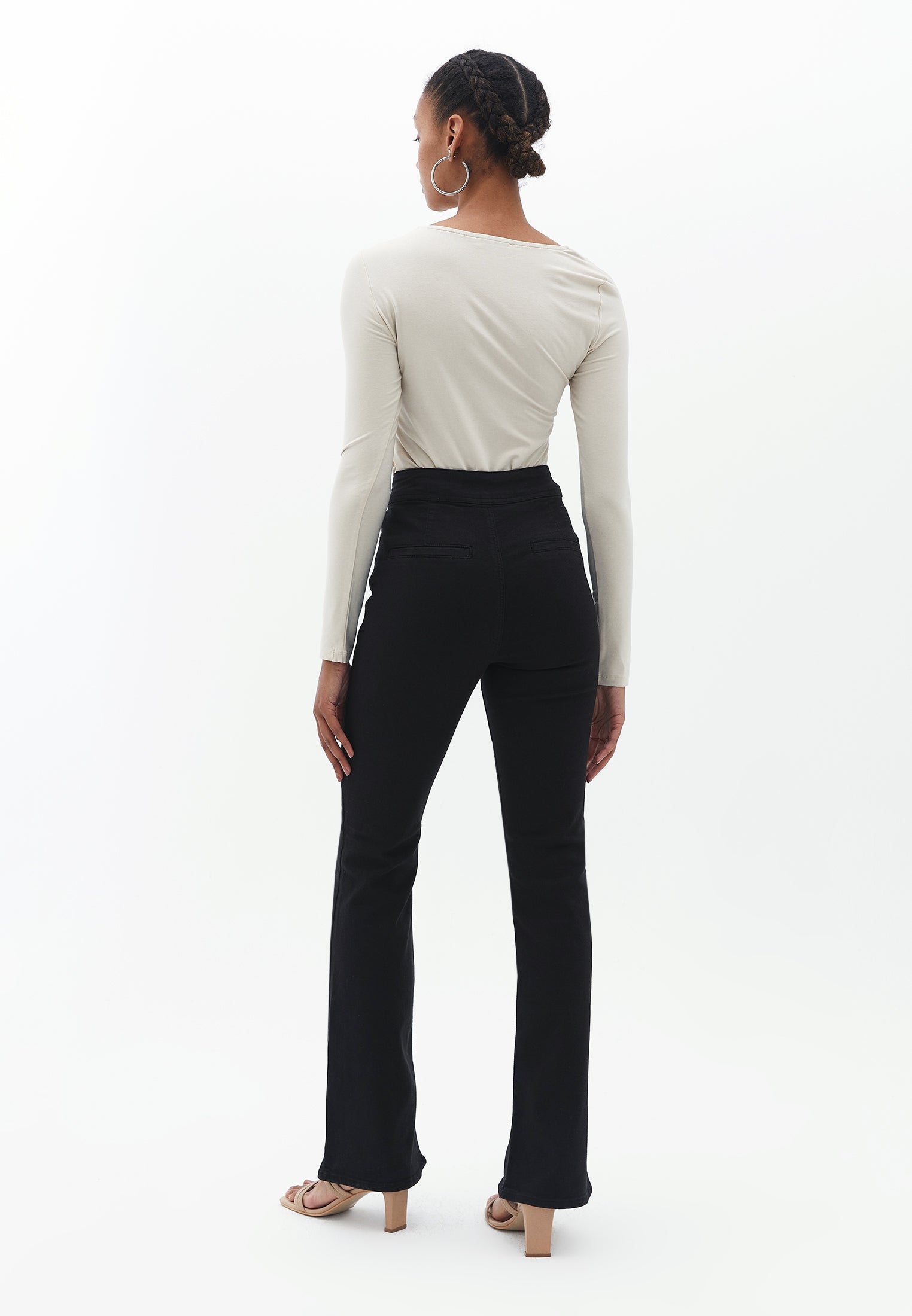 High Rise Bootcut Pants - BLACK
