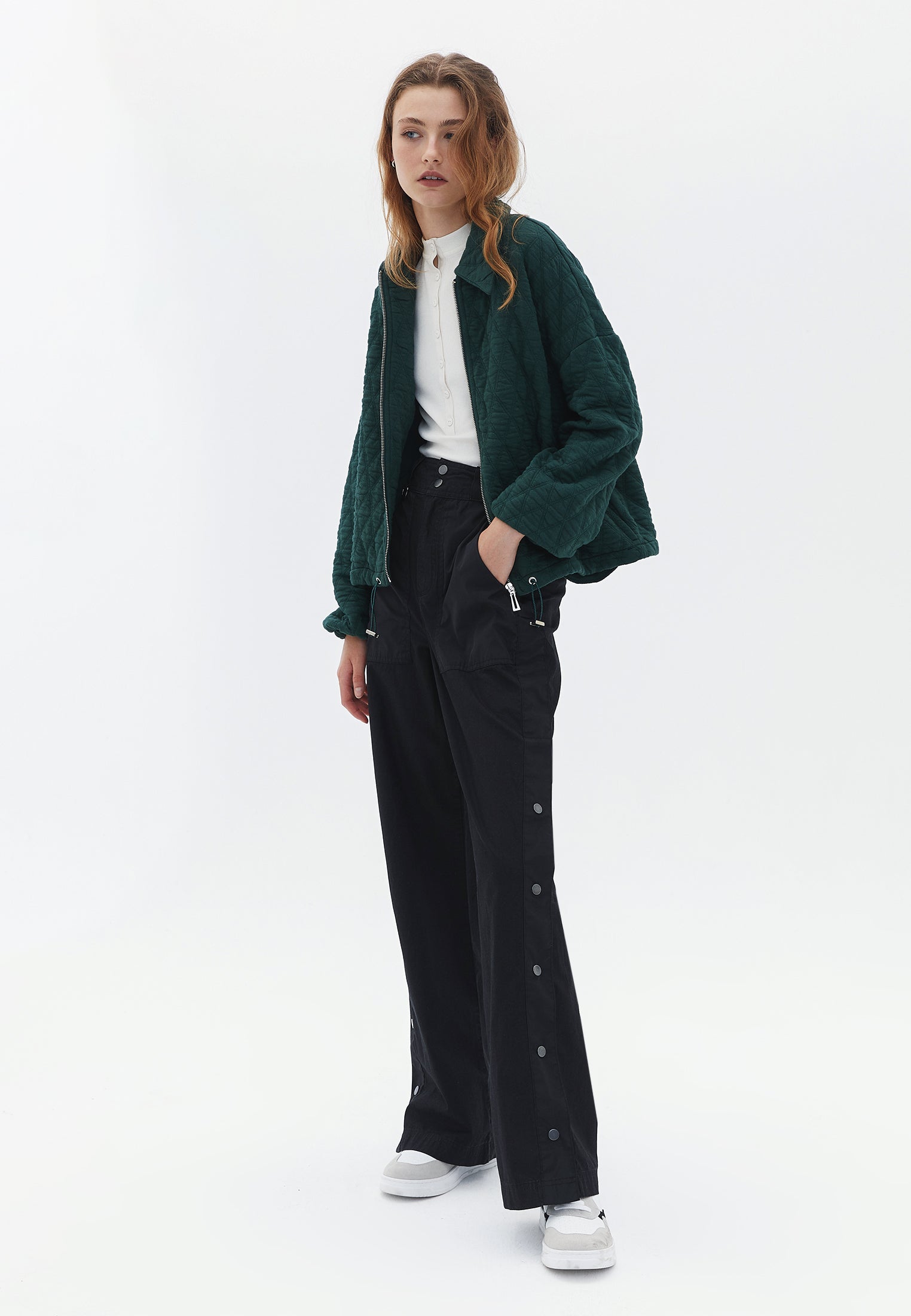 High Rise Denim Pants with Button Detail - BLACK DENIM