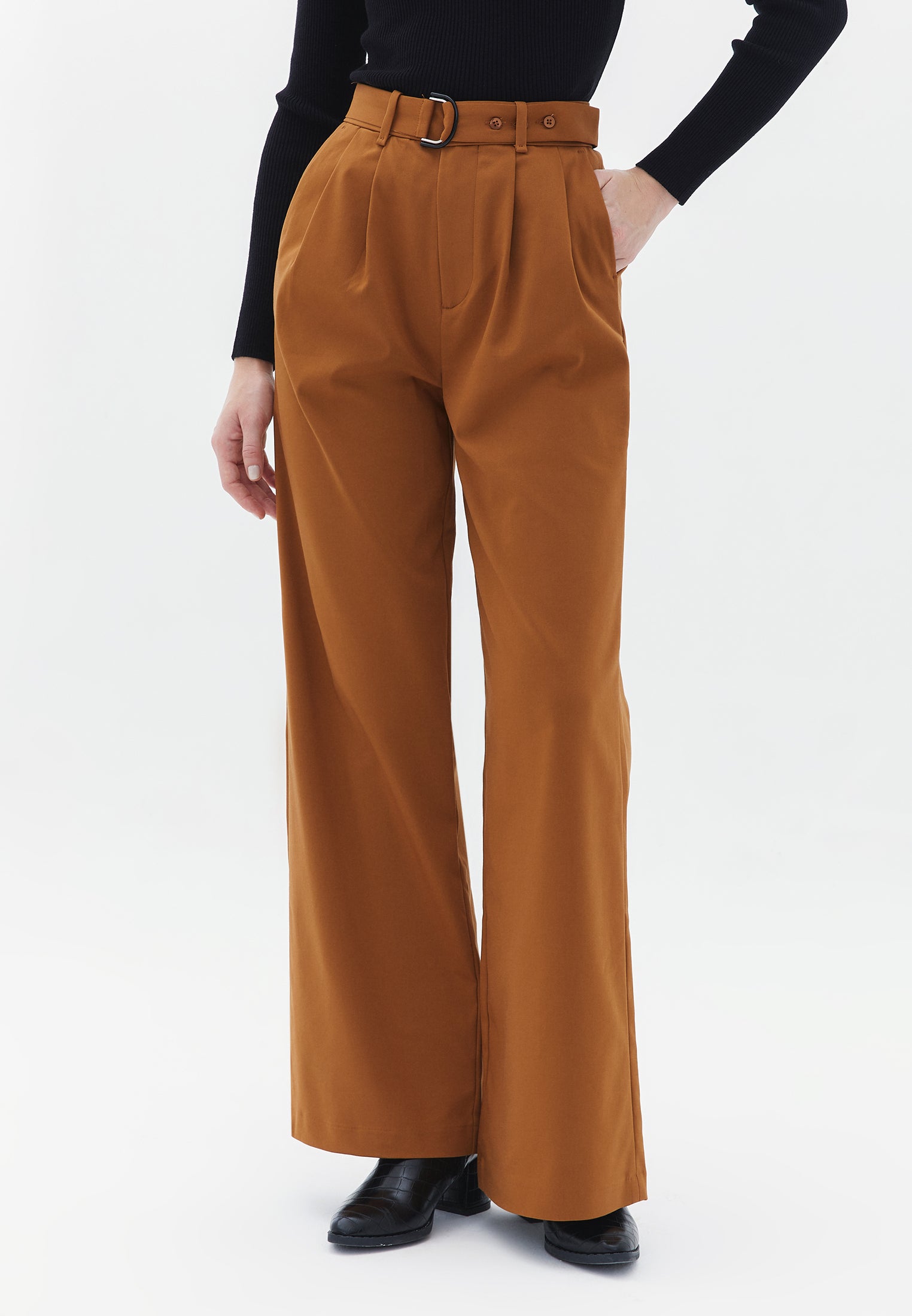 High Rise Wide Leg Pants - RUBBER