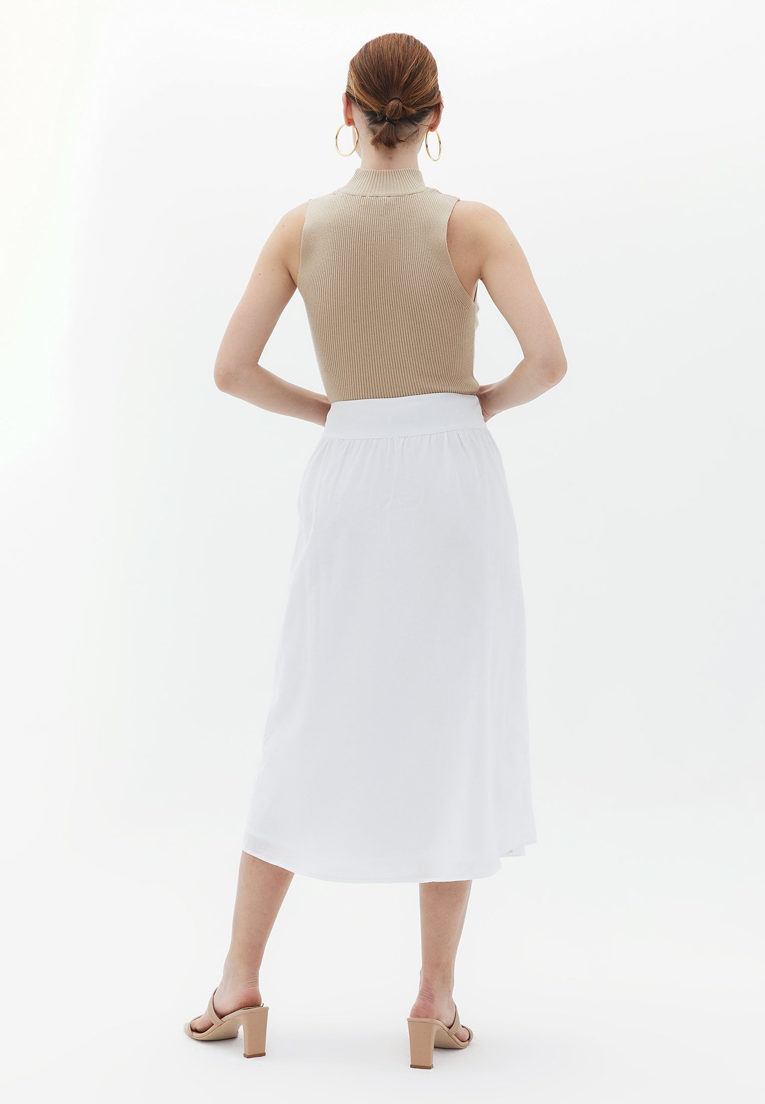 High Rise Midi Skirt - WHITE