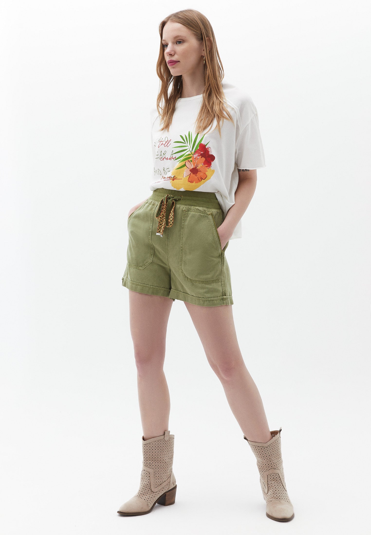 Mini Shorts with Waist Detail - ANTIK MOSSTONE