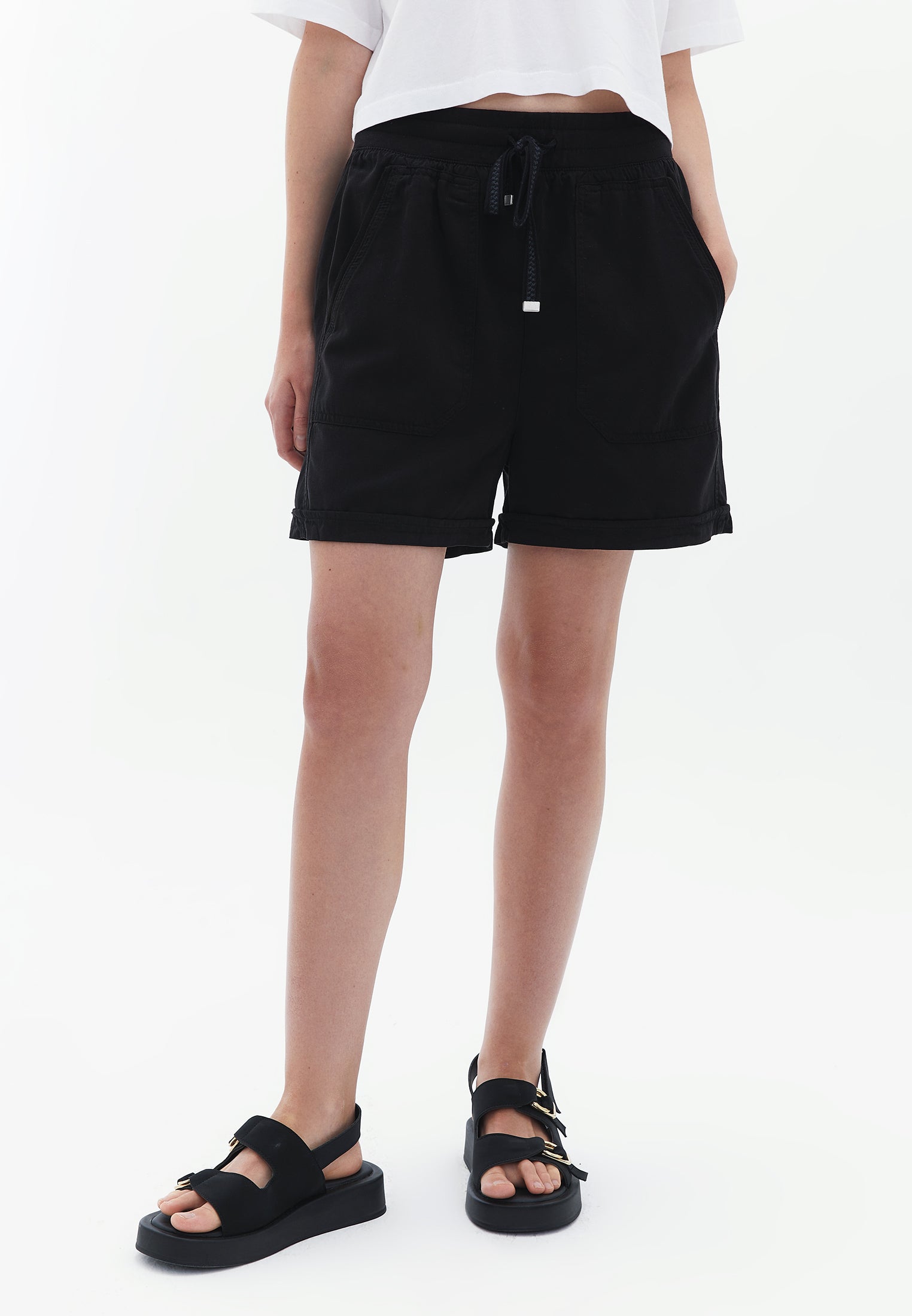 Mini Shorts with Waist Detail - BLACK
