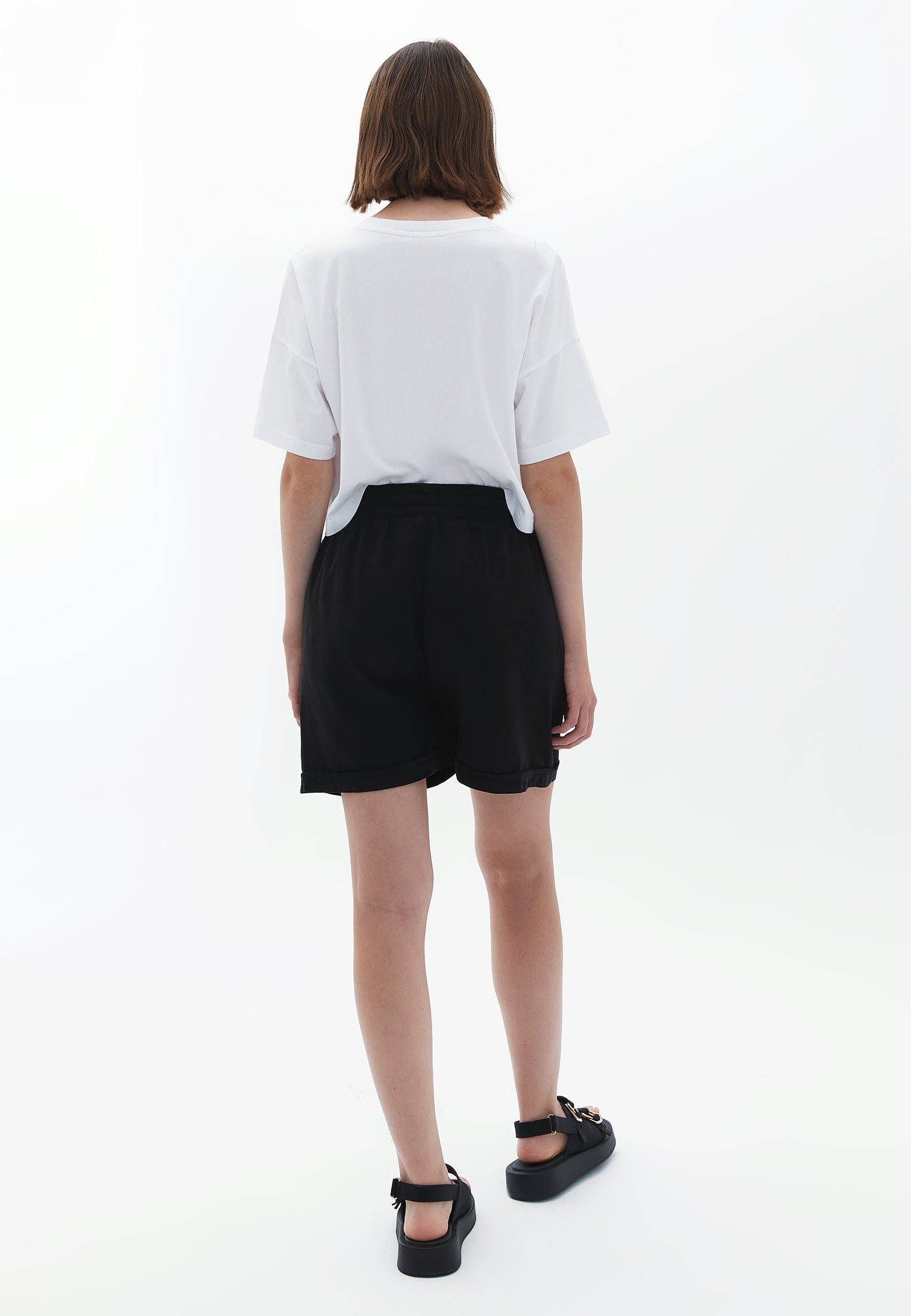 Mini Shorts with Waist Detail - BLACK
