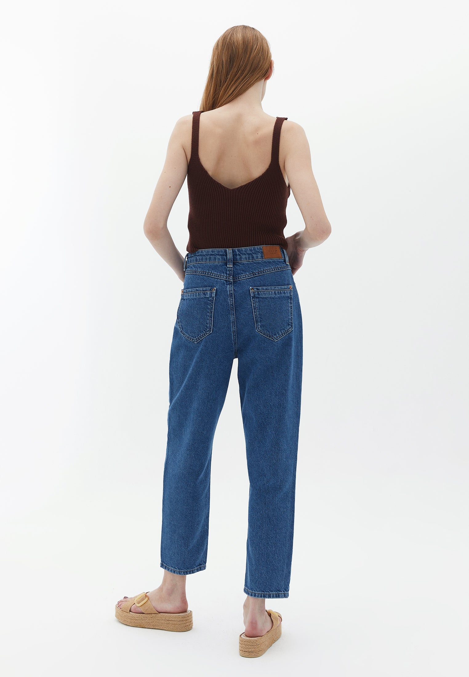 High Rise Mom Fit Pants - MID DENIM