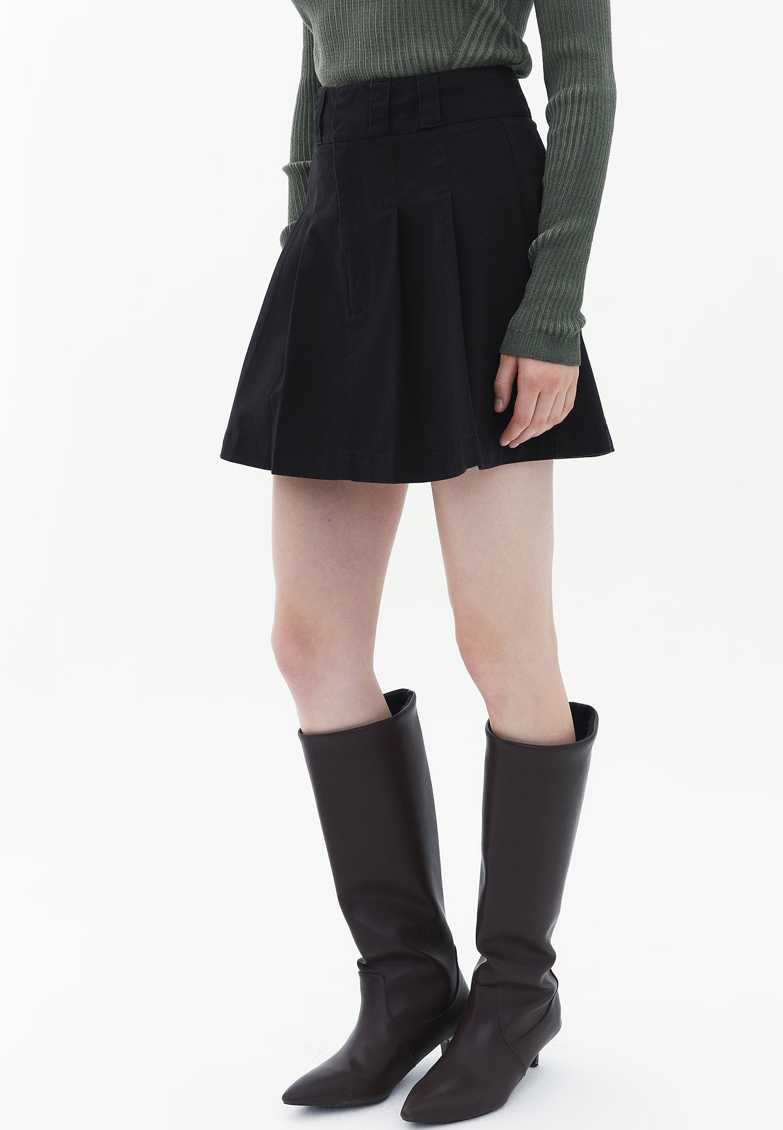 High Rise Pleated Mini Skirt - BLACK