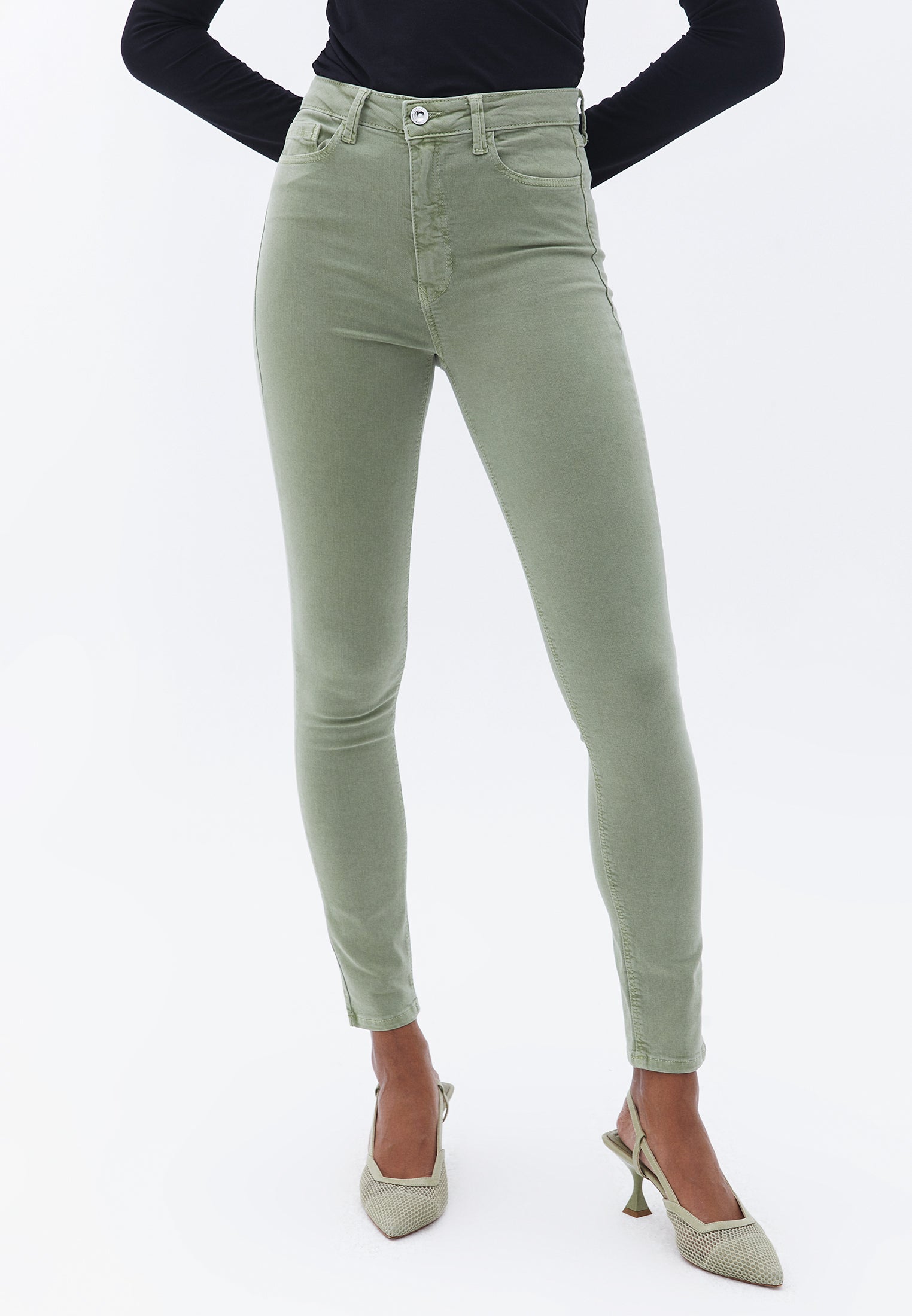 High Rise Skinny Fit Pants - ANTIK OIL GREEN