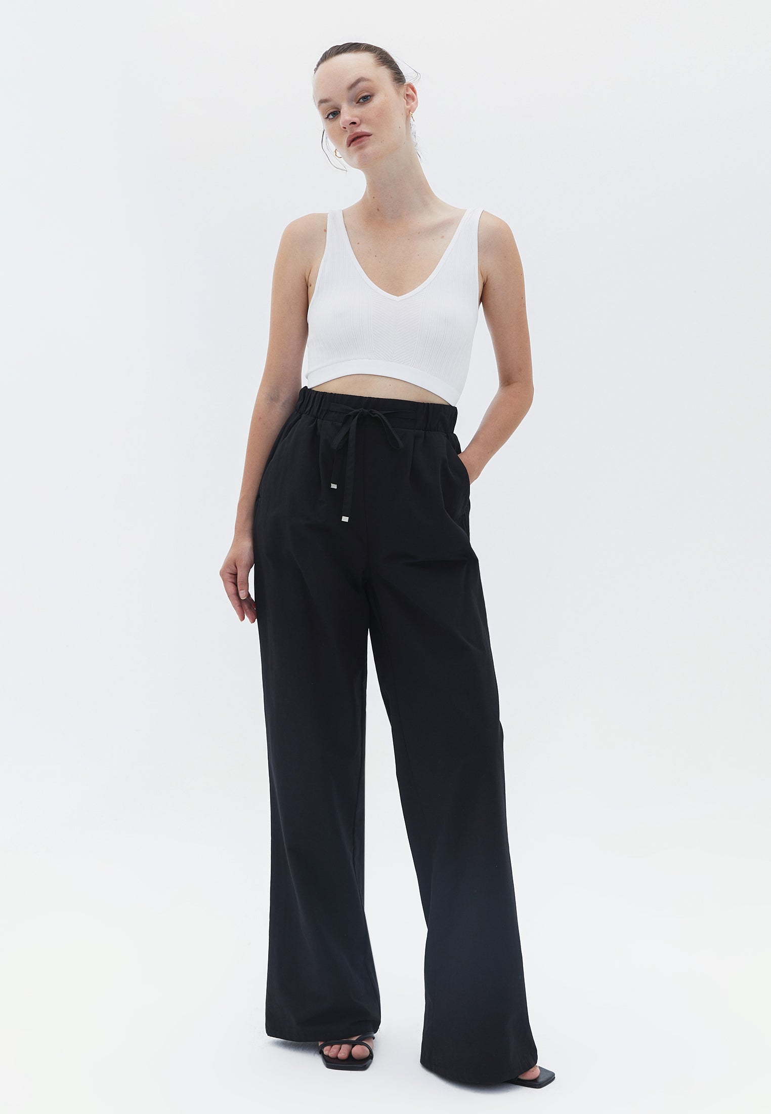 High Rise Wide Leg Pants - BLACK