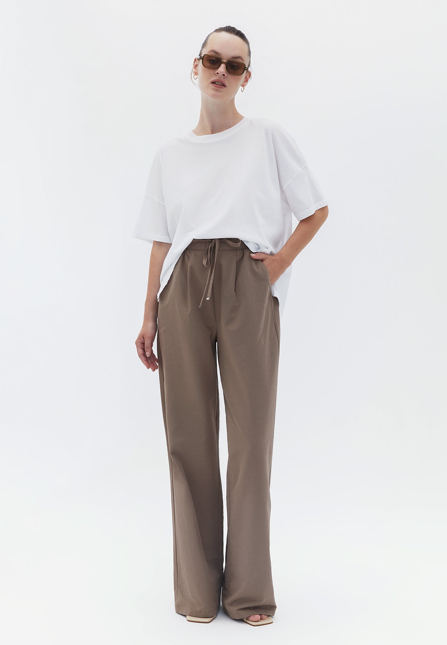 High Rise Wide Leg Pants - MOUNTAIN TRAIL