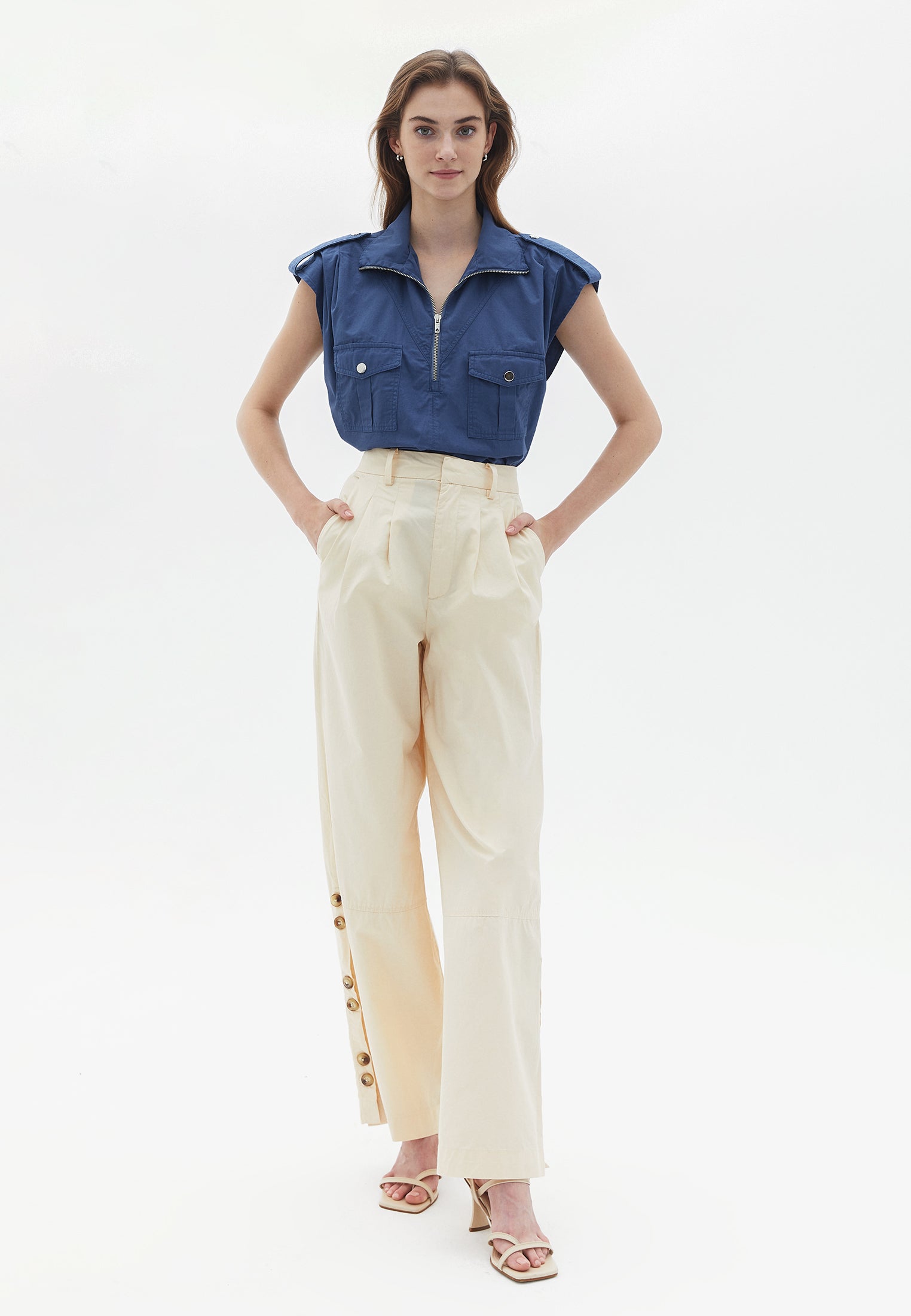 High Rise Wide Leg Pants - WOOD ASH