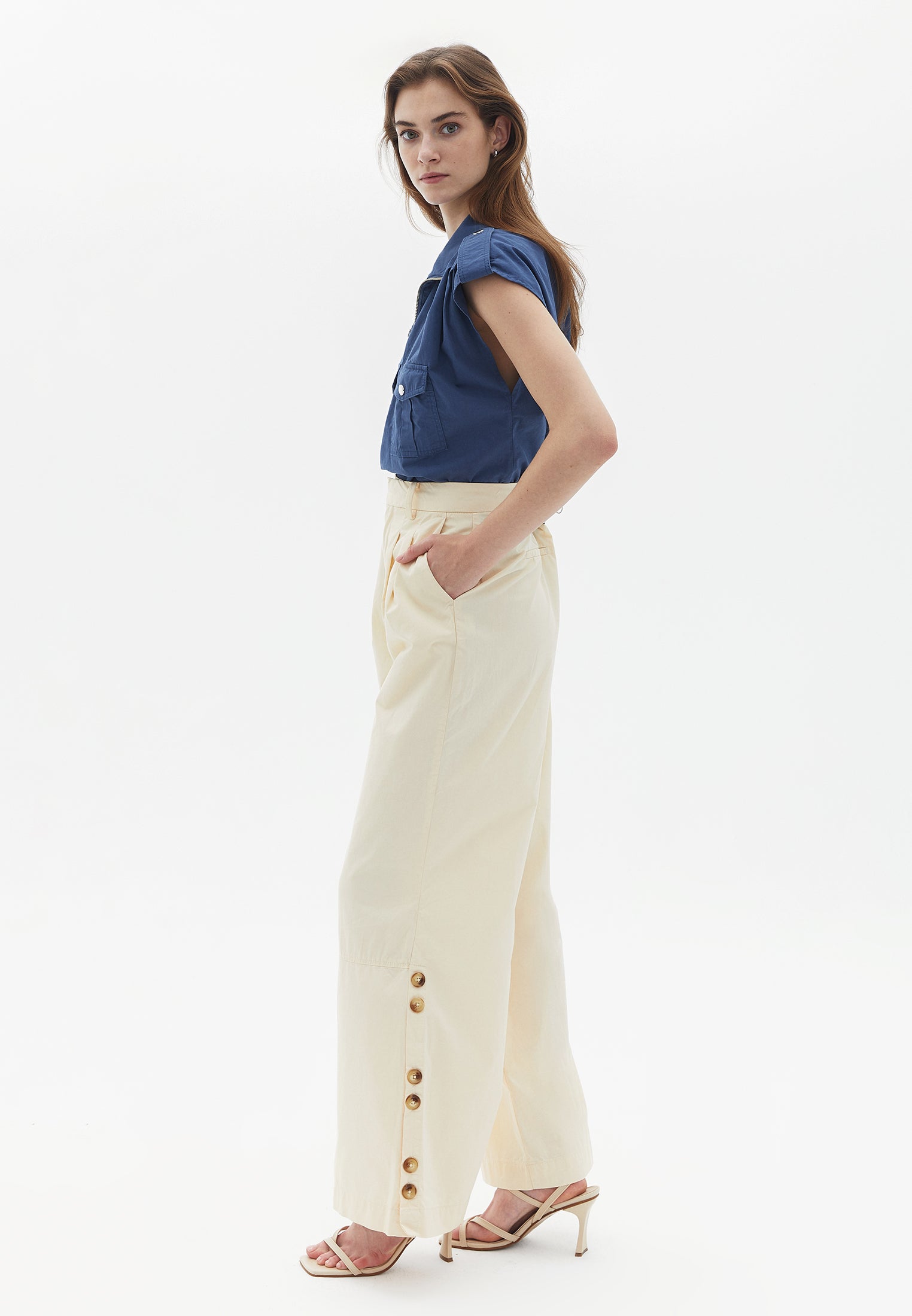 High Rise Wide Leg Pants - WOOD ASH