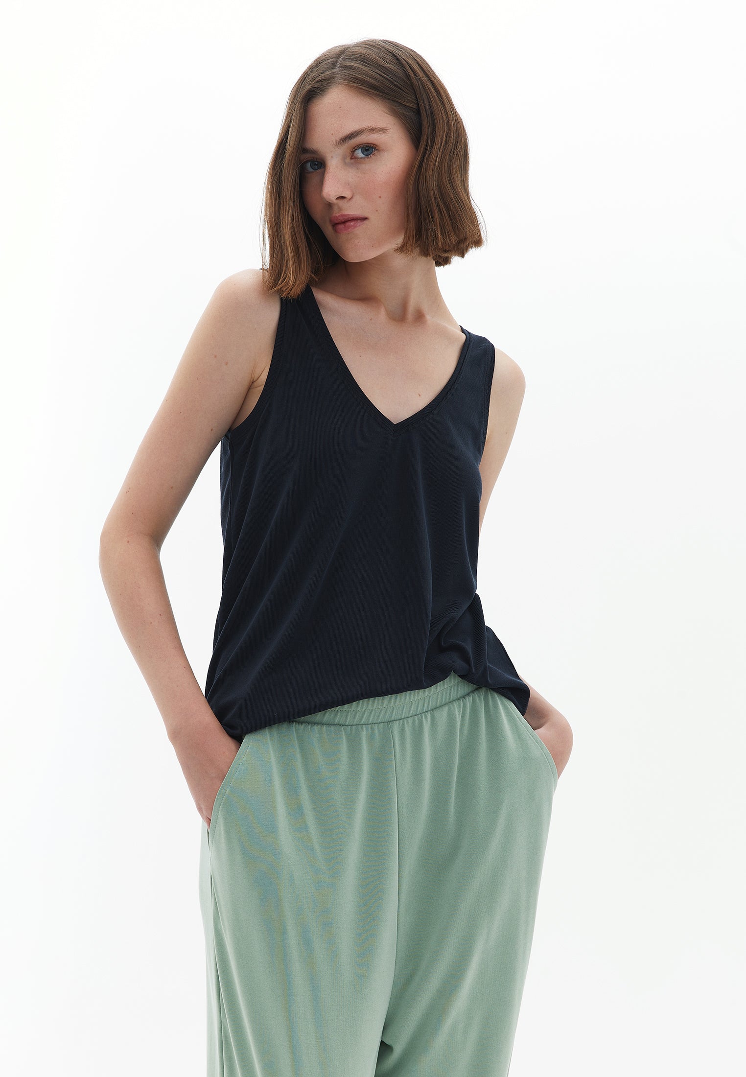 Soft Touch V-neck Singlet - BLACK